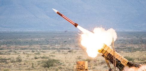 The Patriot launcher firing a missile during a test.
