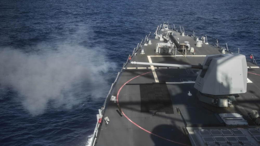The Excalibur munition’s naval 5-inch variant will offer long-range precision fire to counter fast attack craft and provide naval surface fire support. (Photo: U.S. Navy)