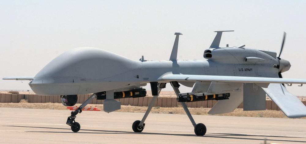 An MQ-1C Gray Eagle unmanned aerial system, equipped with 3rd GEN FLIR sensors, prepares to conduct a mission from Al Asad Air Base, Iraq. The 3rd GEN FLIR sensors are used in current and future air- and ground-based systems. (Photo: U.S. Army)