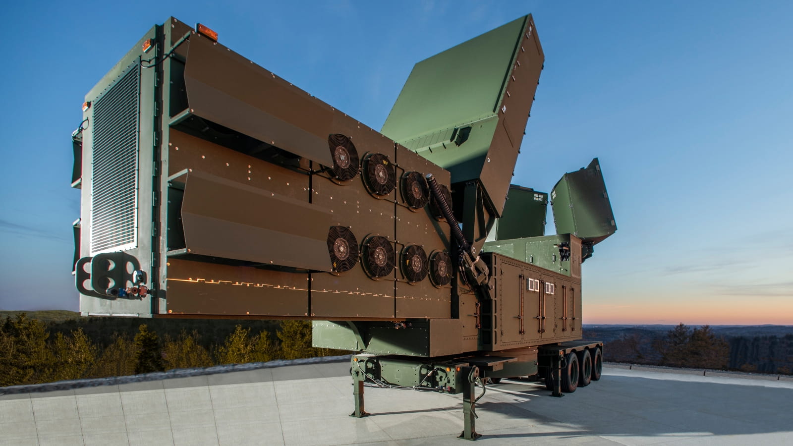 LTAMDS is the latest generation air and missile defense radar, providing exceptional capability against proliferating and increasingly stressful threats, such as hypersonic missiles. Pictured here, the radar peers skyward at a Raytheon test facility.