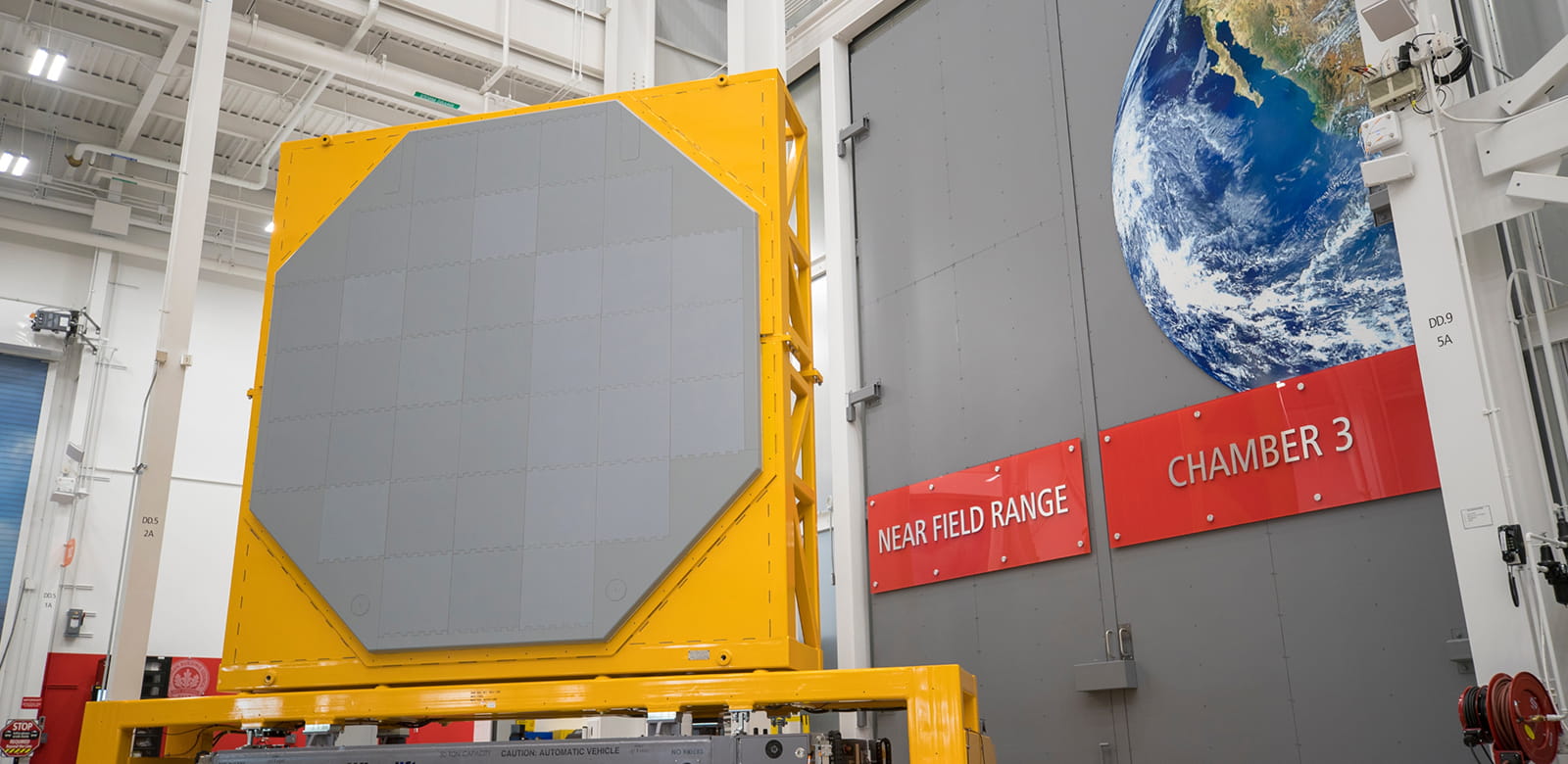 The US Navy's SPY-6 integrated air defense missile defense radar being manufactured at the Raytheon radar development facility in Andover, Massachusetts.