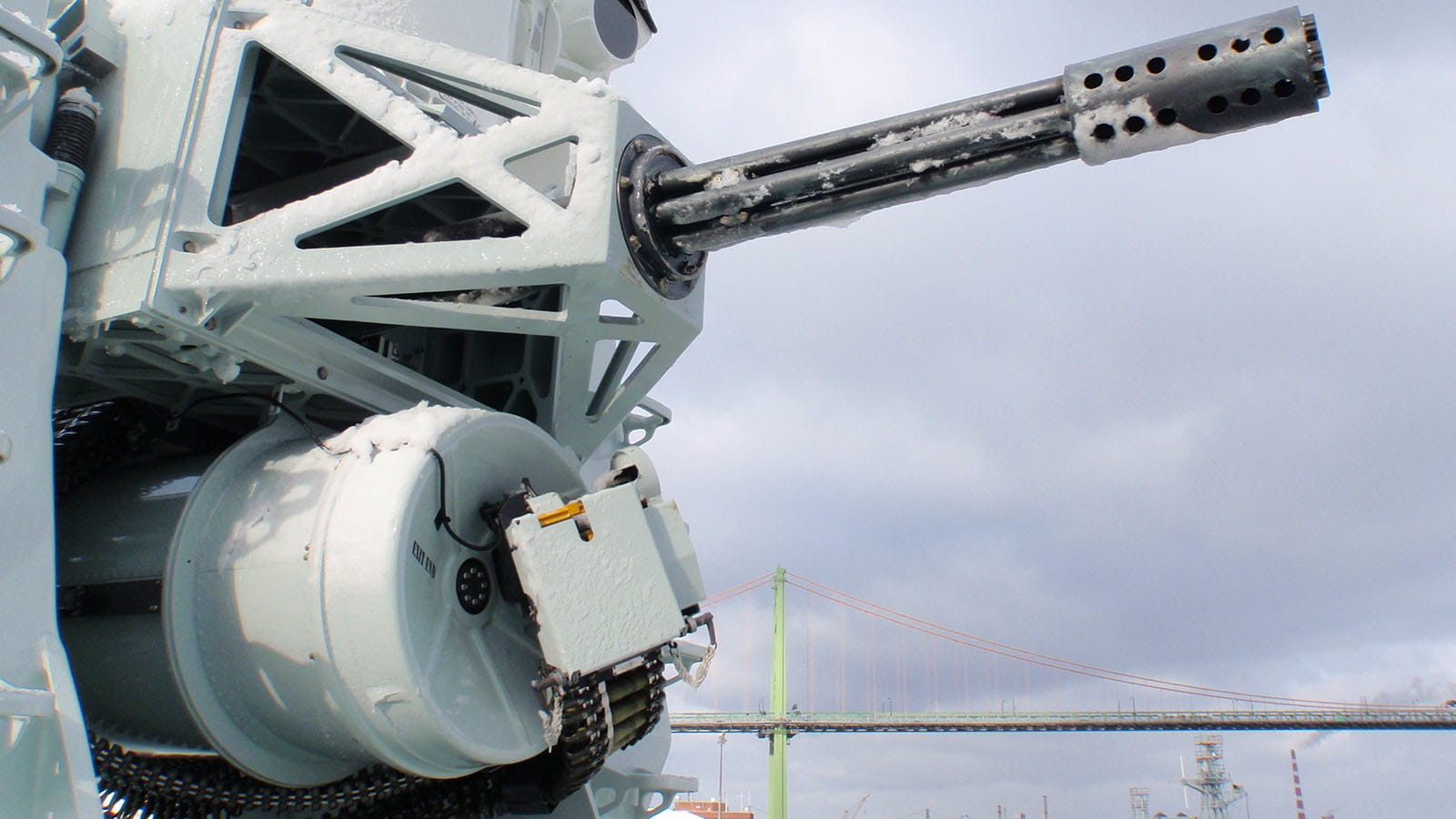 HMCS gun mount in foreground 
