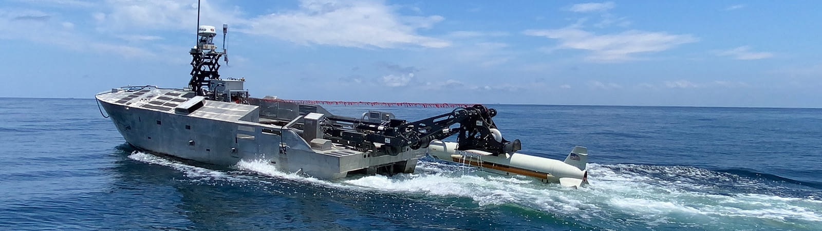 USV w/ AQS-20C Mine Hunt Payload Underway