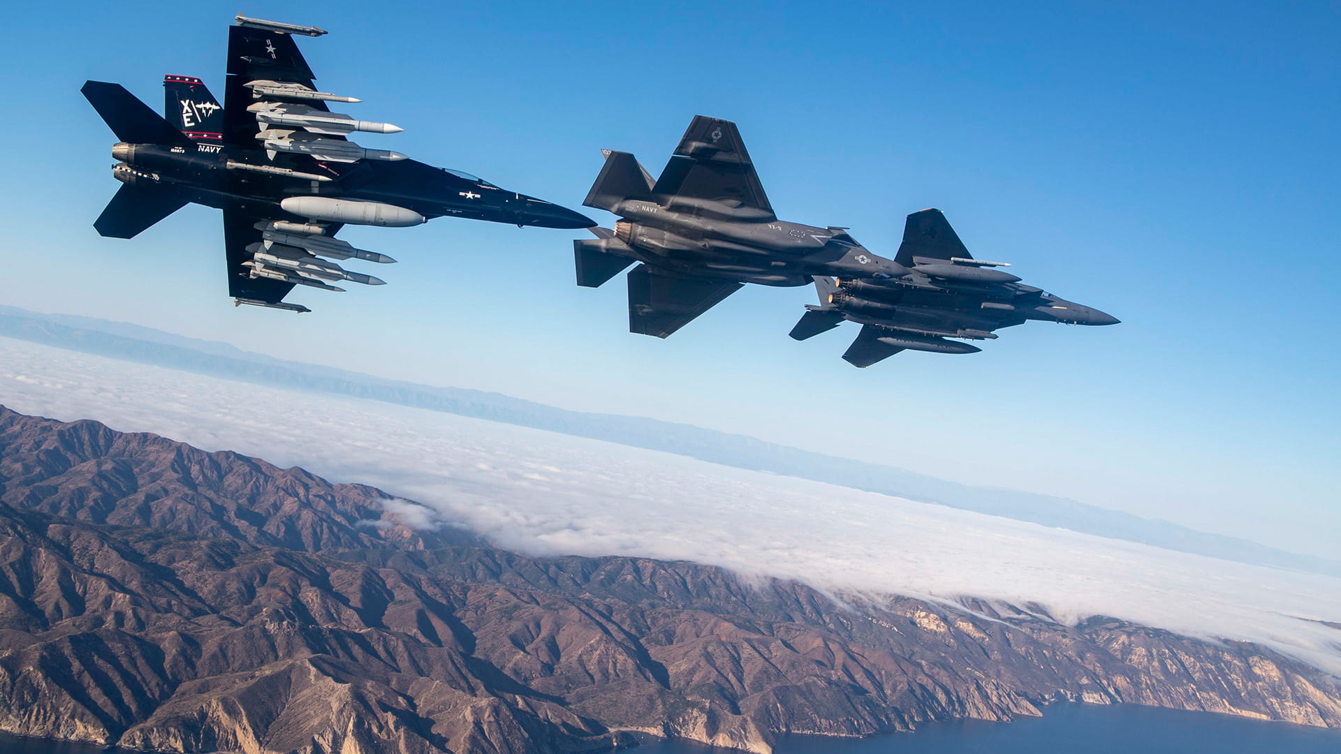 F22, F35, F/A18 in flight