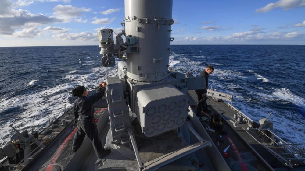 Sailors perform maintenance on a SeaRAM missile defense system aboard the guided missile destroyer USS Porter. (DDG 78). (Photo: U.S. Navy)