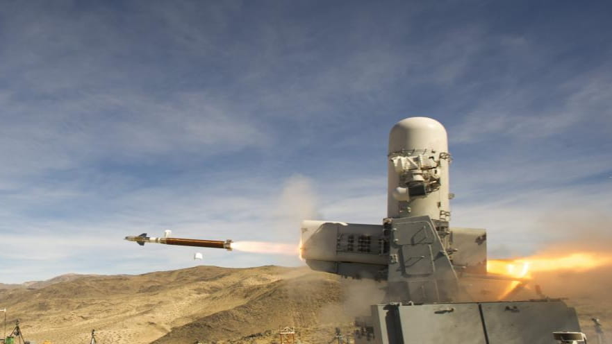 The SeaRAM anti-ship missile defense system is fired during exercises in China Lake, California. (Photo: NAVSEA)
