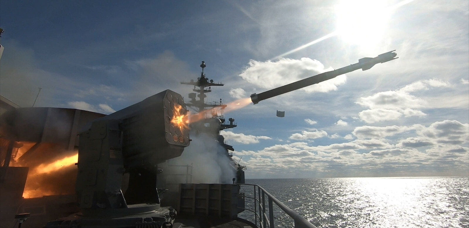 RAM Missile being shot from ship