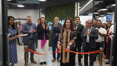 Collins Aerospace Chief Information Officer (CIO) Mona Bates cuts the ribbon during the inauguration of the India Digital Technology Center in Bengaluru.